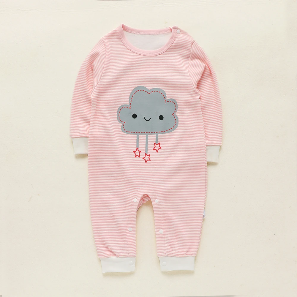 

New Spring and Autumn Cotton Newborn Cartoon Pattern Moon cloud Stars Striped Jumpsuit for Baby Boy and Baby Girl Crawling Suit