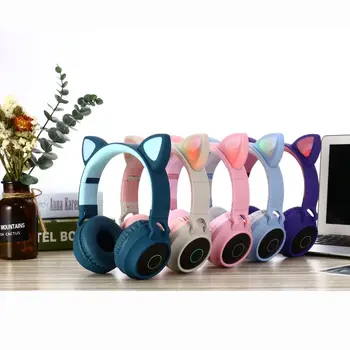 

wireless Headset Gamer Pink Cat Ear Headste Cute With Microphone Gaming Overear Gamer use for PS4 Xbox Phone PC