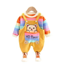 Nova primavera roupas da menina do bebê terno crianças meninos algodão camiseta macacão 2 pçs/sets outono da criança moda traje dos miúdos