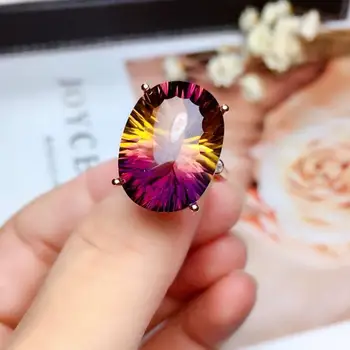 

Real And Natural Amethyst ring 925 sterling silver Purple crystal rings For women or men Gem Size:13*18mm