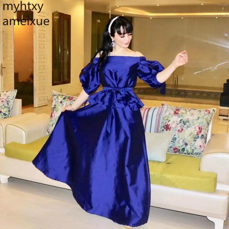 

2021 Hot New Custom Taffeta Royal Blue Sexy Plus Size Evening Dress Long Three Quarter Robe De Soiree Abendkleider Gown Formal
