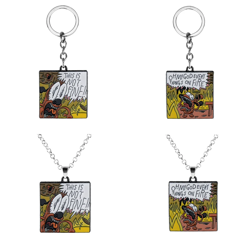 Anime Cartoon This Is Not Fine Everything On Fire Metal Enamel Pendant Keychain Keyrings For Kids Children Women/Men Gift | Украшения и