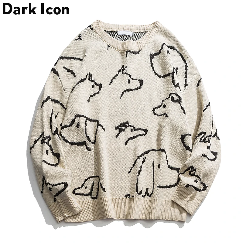 

Dark Icon Retro Hip Hop Sweater Men Pullover Loose Knitted Men’s Sweater Streetwear Clothing Men Beige/Black