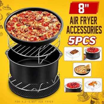 

9Pcs 8'' 9IN1 Air Fryer Accessories Set Chips Baking Air Fryer Accessories Set Chips Baking Basket Pan Rack For 4.2QT-6.8QT