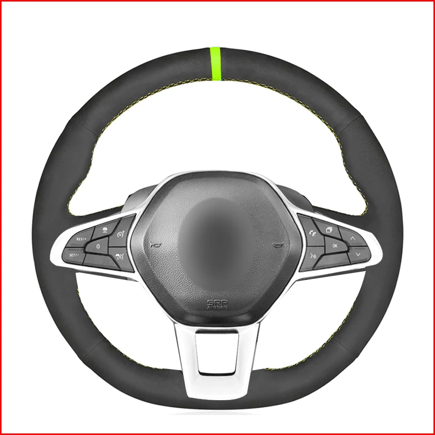 Hand-stitched-Black-Artificial-Leather-Car-Steering-Wheel-Cover-for-Renault-Clio-5-V-2019