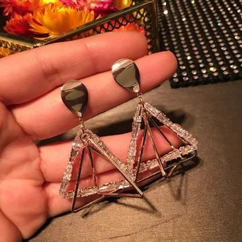 

European and American exaggerated geometry triangular round earrings three-dimensional hollowed-out earrings nightclub earrings