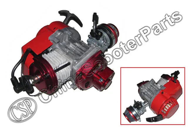 Гоночный 49CC двигатель Alu Pull Start 15 мм карбюратор ЧПУ головка цилиндра Мини Мото Карманный квадроцикл Багги Dirt Pit Bike красный