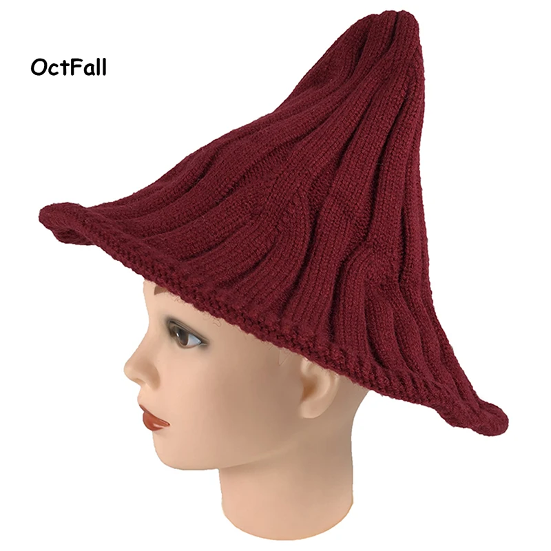 

New Fold Solid Color Pointed Witch Knitted Hat Winter Cotton Hat Halloween Holiday Party Unique Design Gifts Hat For Women 2020