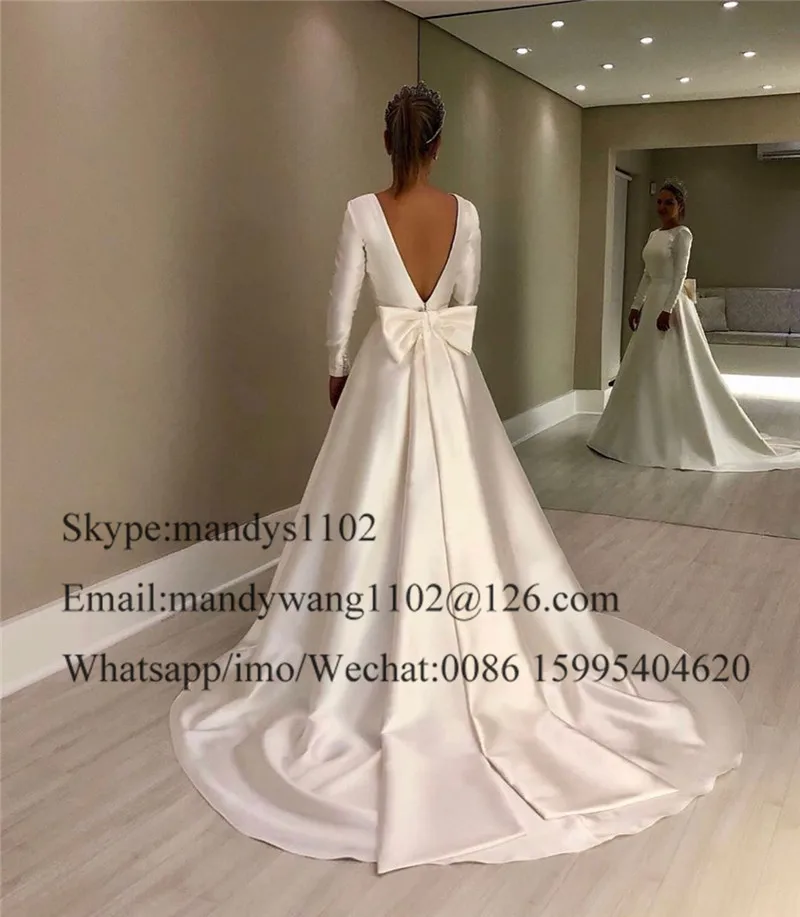 Mbcullyd Свадебные платья с длинными рукавами ТРАПЕЦИЕВИДНОЕ Элегантное Атласное Платье Vestido De Noiva Африканский Свадебный платье для женщин индивидуальный заказ