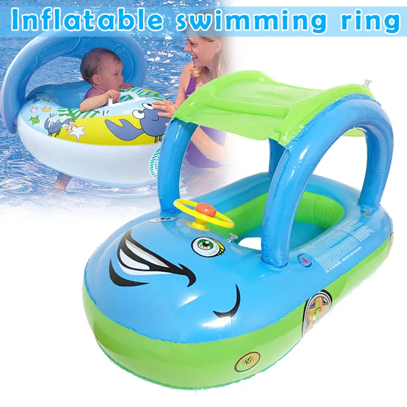 

Inflatable Swimming Ring Floats with Canopy Safety Seat Sunshade for Baby Pool BM88