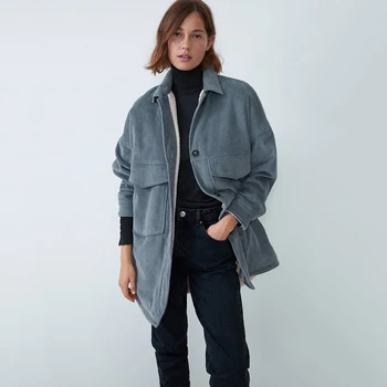 

2019 Winter New ZA Corduroy Jacket Ladies Fashion Long-sleeved Lapel Pocket Single-breasted Long Corduroy Warm Jacket Wholesale