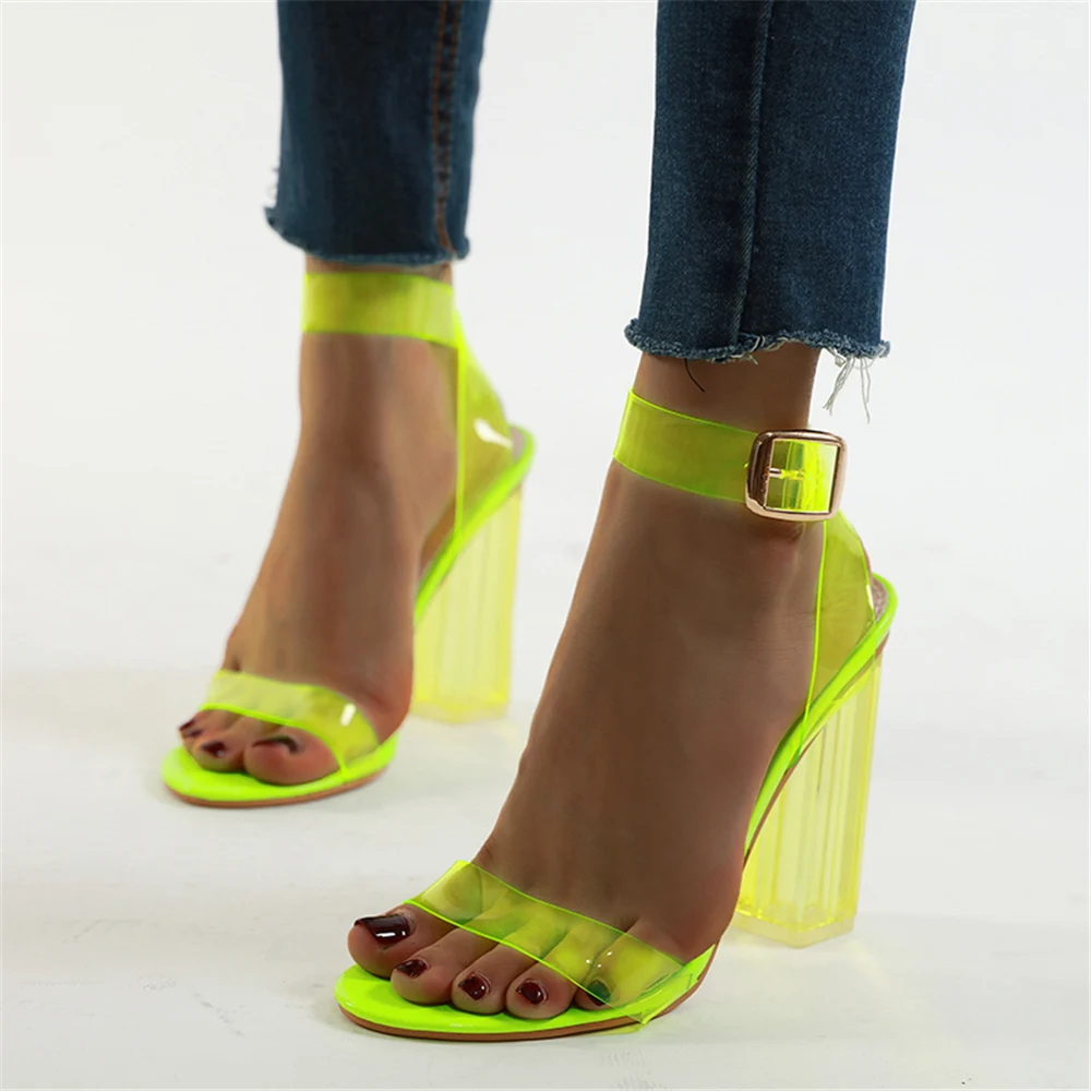 

2020 new Summer Women 11.5cm High Heels Transparent EVA Sandals lady Fetish block purple prom Party Shoes Strappy Rainbow Pumps