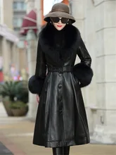 

Fox fur leather down jacket women long leather jacket 2021 new style sheep leather down jacket women