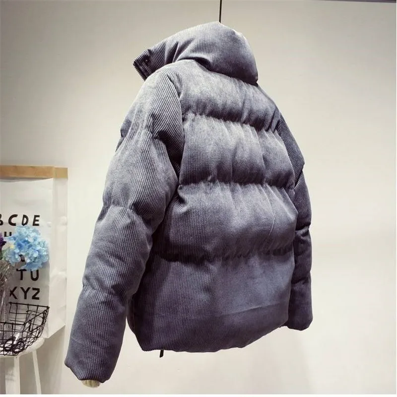 amazing  Sanishroly Autumn Winter Women Down Cotton Coat Parka Warm Thicken Corduroy Jacket Female Long Slee