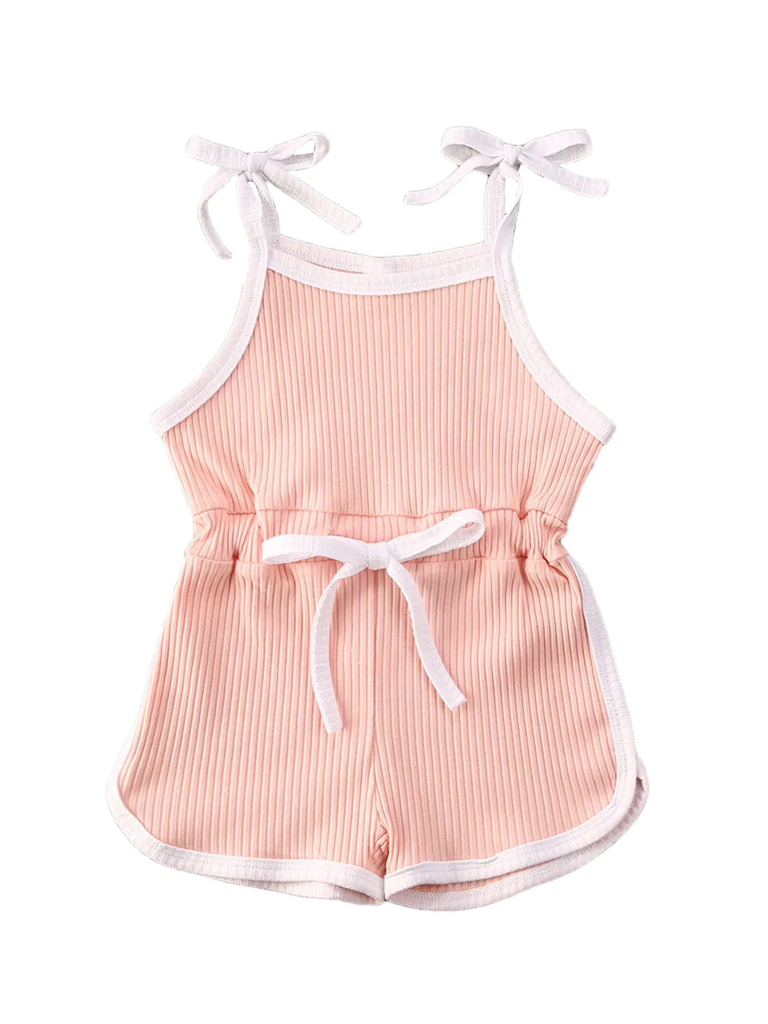 0-5Y Summer Infant Baby Girls Rompers Overalls Solid Sleeveless Belt Jumpsuits Lovely Clothes 4 Colors carters baby bodysuits	 Baby Rompers