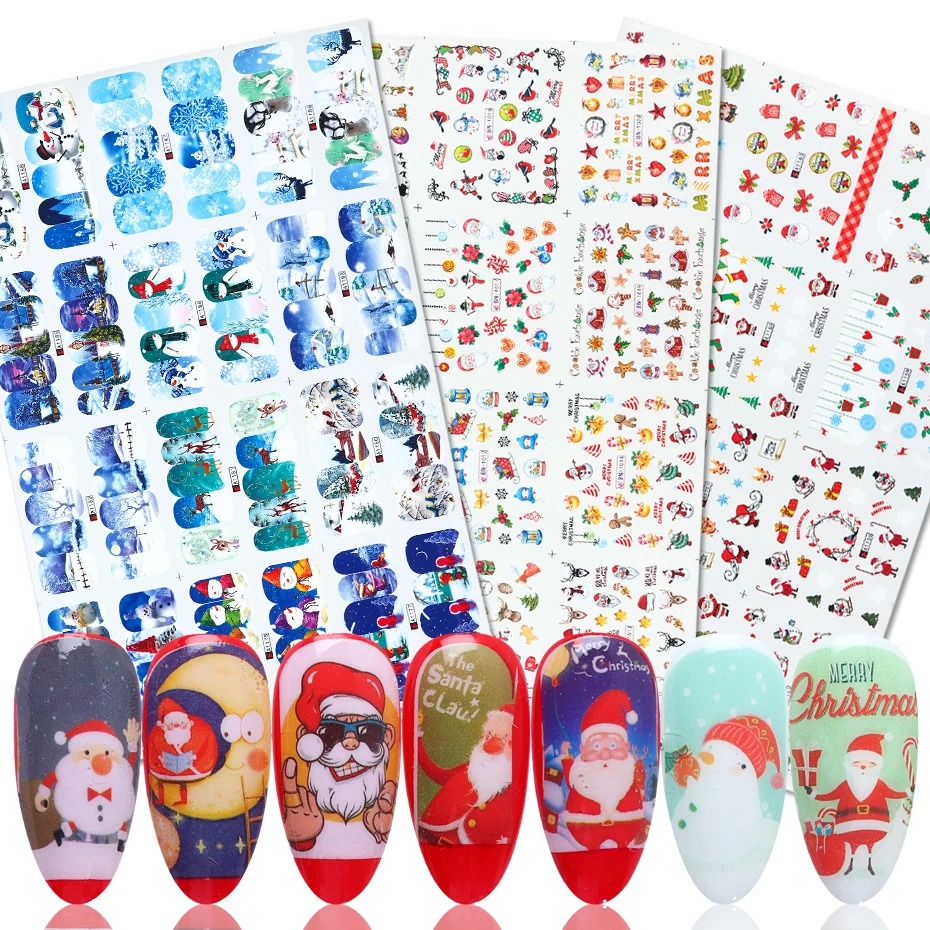12 видов конструкций наклейки на Рождество Санта-Клауса для дизайна ногтей