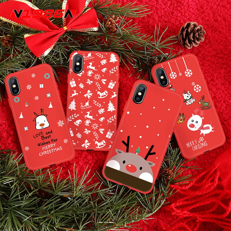 

N1986N Phone Case For iPhone X XR XS Max 6 6s 7 8 Plus Cute Cartoon Elk Santa Claus Christmas Tree Gift Soft TPU For iPhone XR
