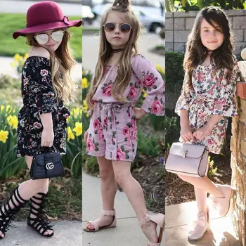 

Toddler Baby Girls Romper Floral Print Short Flare Sleeve Sashes Belt Jumpsuits Romper Girls Clothes