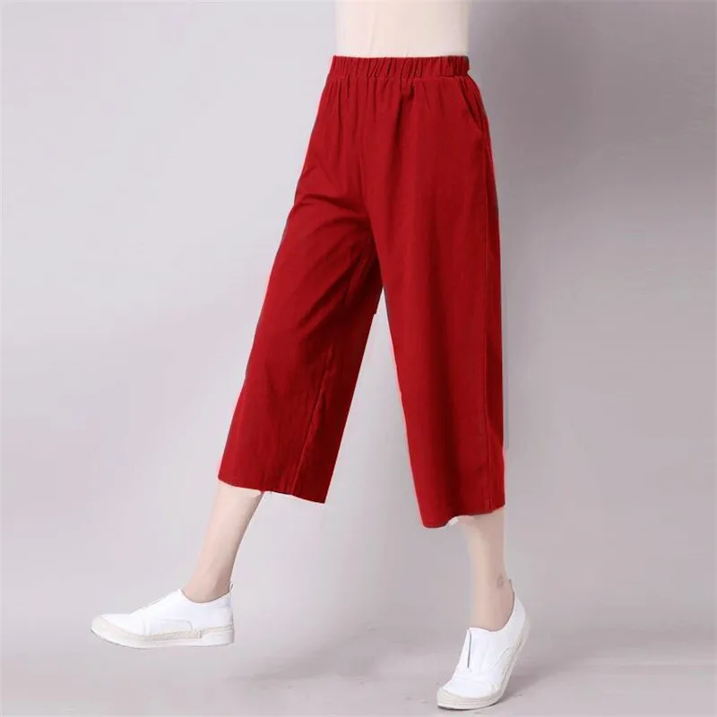Autumn Summer Wild Leg Pants Women Pants Elastic Waist Trousers Loose