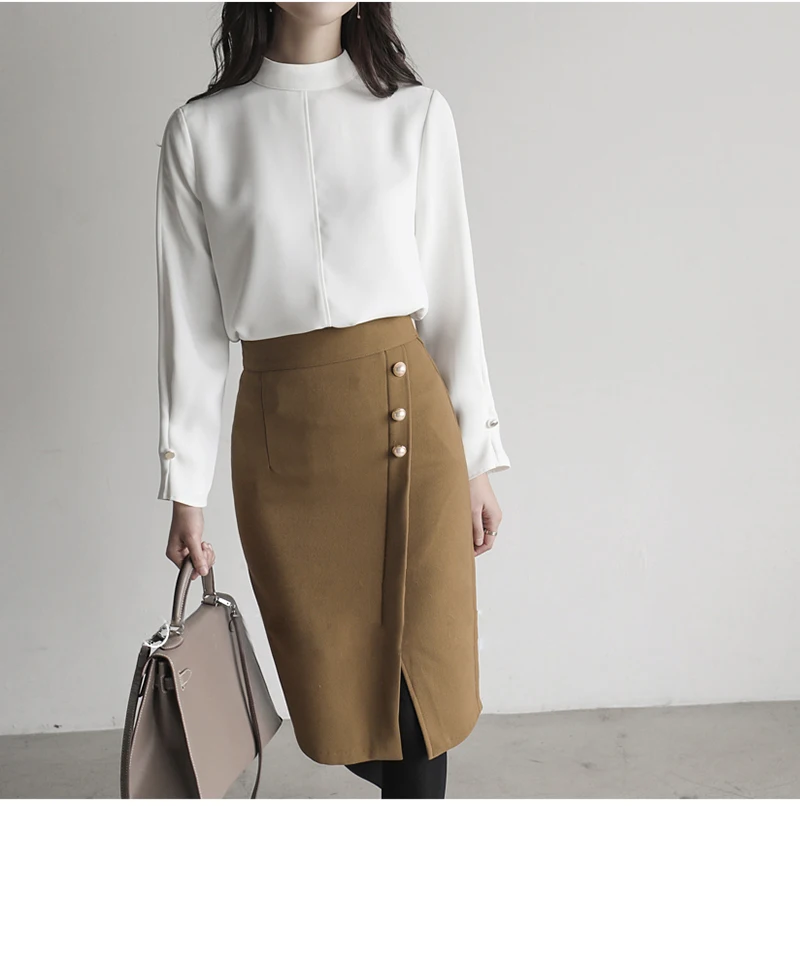 Осенне-весенняя Офисная Женская юбка миди с разрезом и пуговицами, женская повседневная юбка, женская одежда, OL, горчичный, желтый, TA280