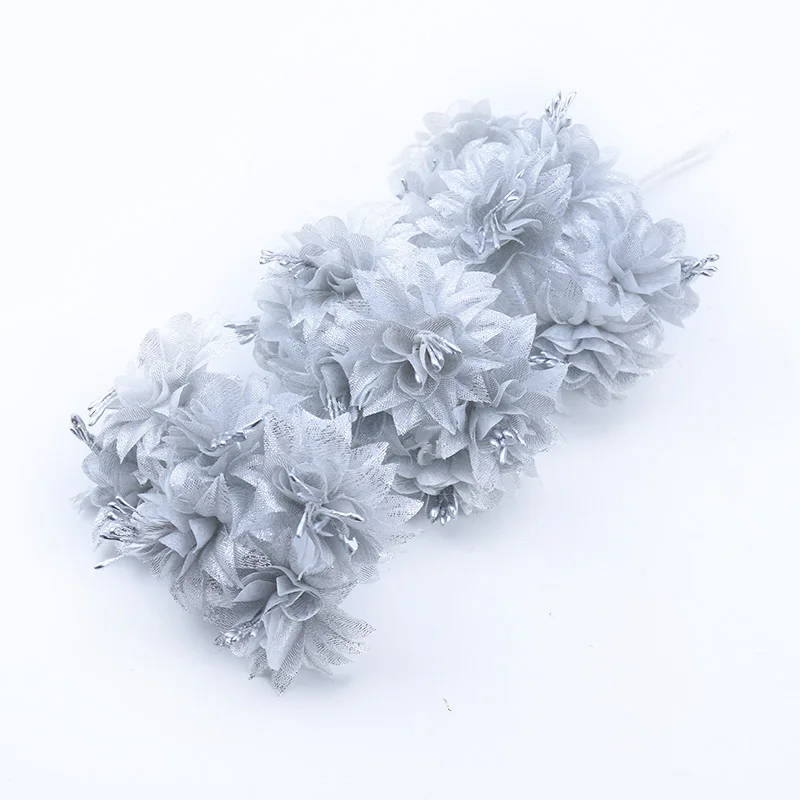 silver 2 6pcs Christmas home wreath decoration wedding decorative flowers diy gifts box Gold silver stamen scrapbook Artificial flowers - Цвет: silver 2