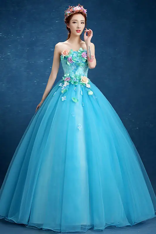 Gryffon Quinceanera Dress Strapless Party Prom Ball Gown Sweet Floral Print Studio Dress Solo Costume Quinceanera Dresses