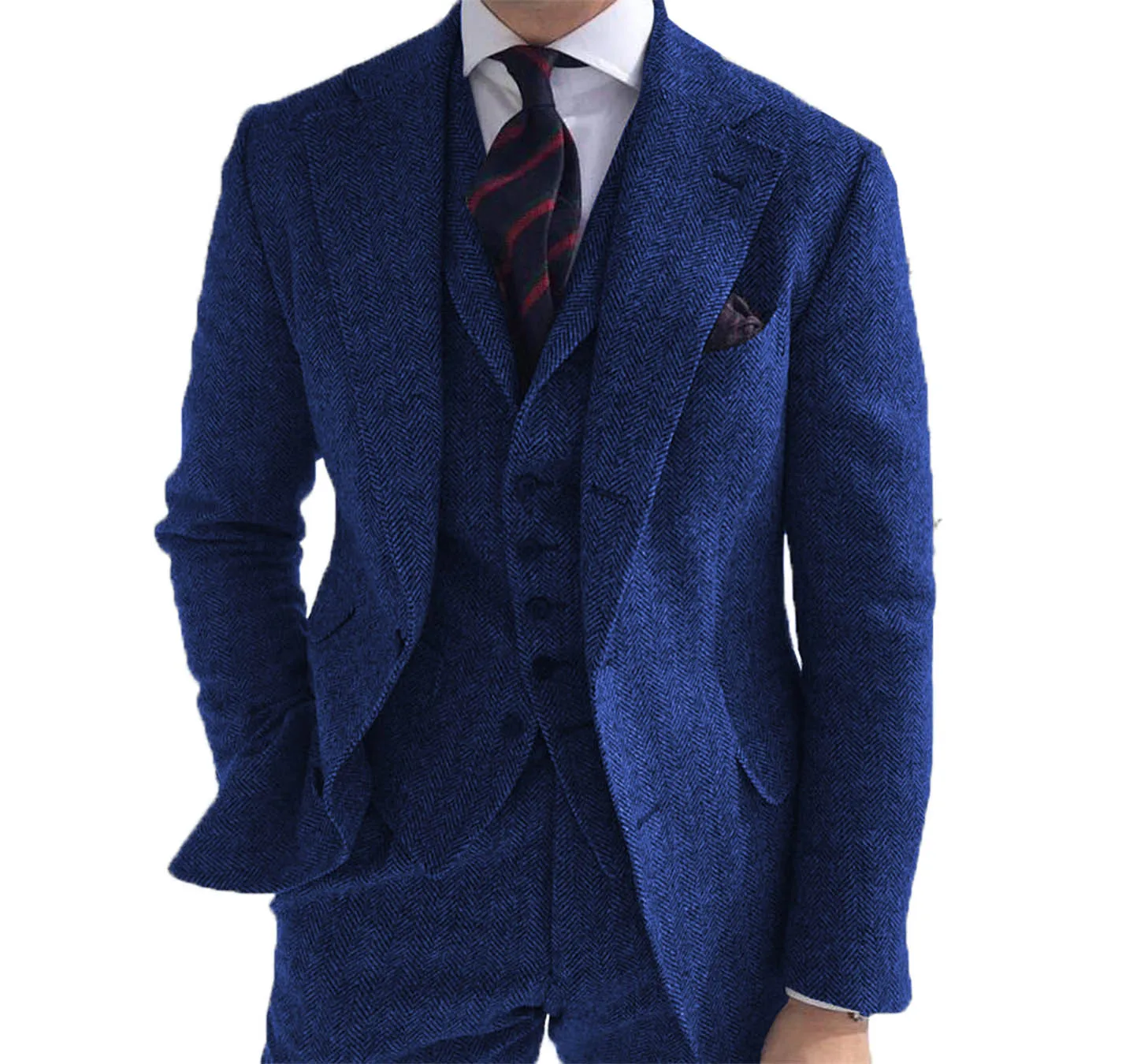 Mens Suit Mens Business 3 Pieces Suits For Wedding (Blazer+Pants+Vest) Wool Retro Classic Herringbone Pattern Groom Tweed Tuxedos