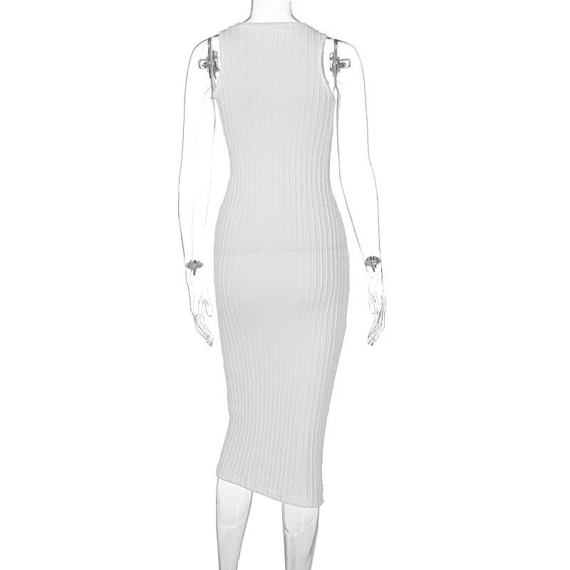 Gymystar 2021 New Autumn Fashion Sleeveless Round Neck Dresses Women Casual Sexy Bodycon Midi Dress For Women