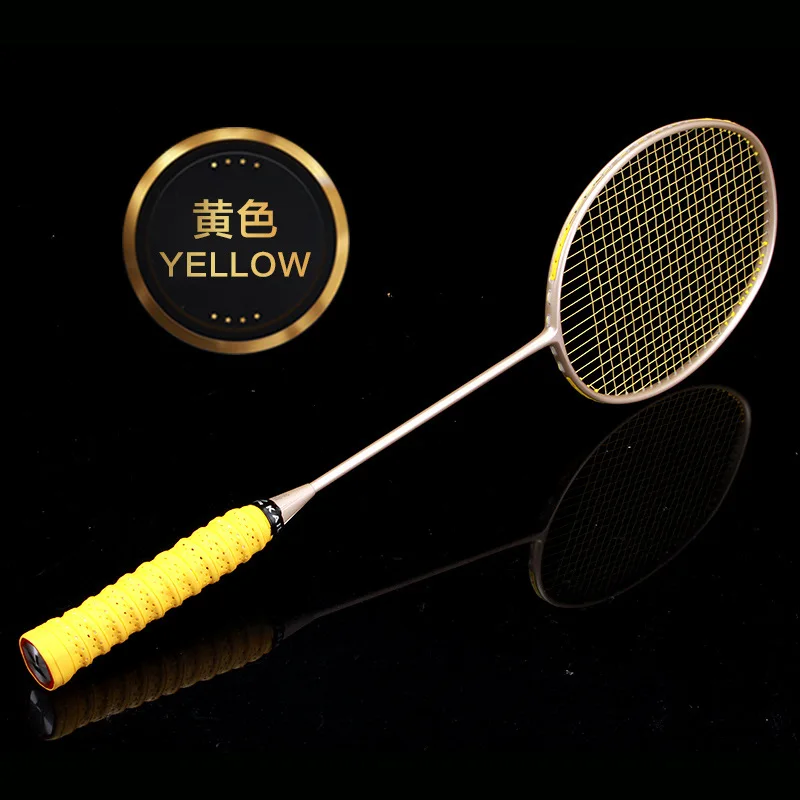 yellow Ракетка для бадминтона, углеродная ракетка для бадминтона, 24-30 фунтов 5U5, ракетка для бадминтона с сумкой - Цвет: yellow