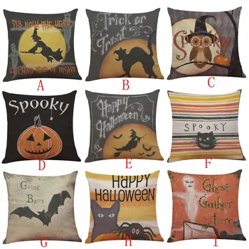 

Happy Halloween Linen Throw Pillow Case Cushion Cover Home Sofa Decor 2020 Witch pumpkin bat print Cushion Cover for Halloween