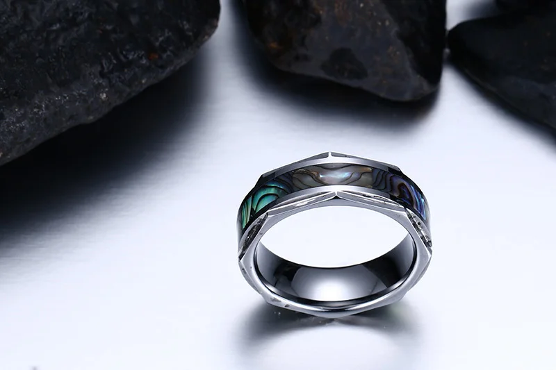 Mens Rings Stainless steel Engagement Wedding Band Abalone Shell Inlay 116