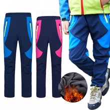 Детские зимние теплые походные флисовые треккинговые брюки для рыбалки, кемпинга, катания на лыжах для мальчиков и девочек, водонепроницаемые уличные флисовые штаны