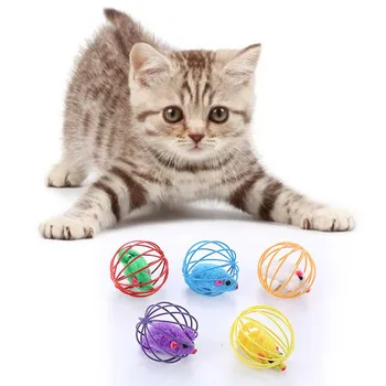 

Pet Cat Cage Mouse Wire Cage Plush Mouse Toy Pet Cat Scratch Interactive Ball Toy Colorful Kitten Teasing Toys Pet Supplies
