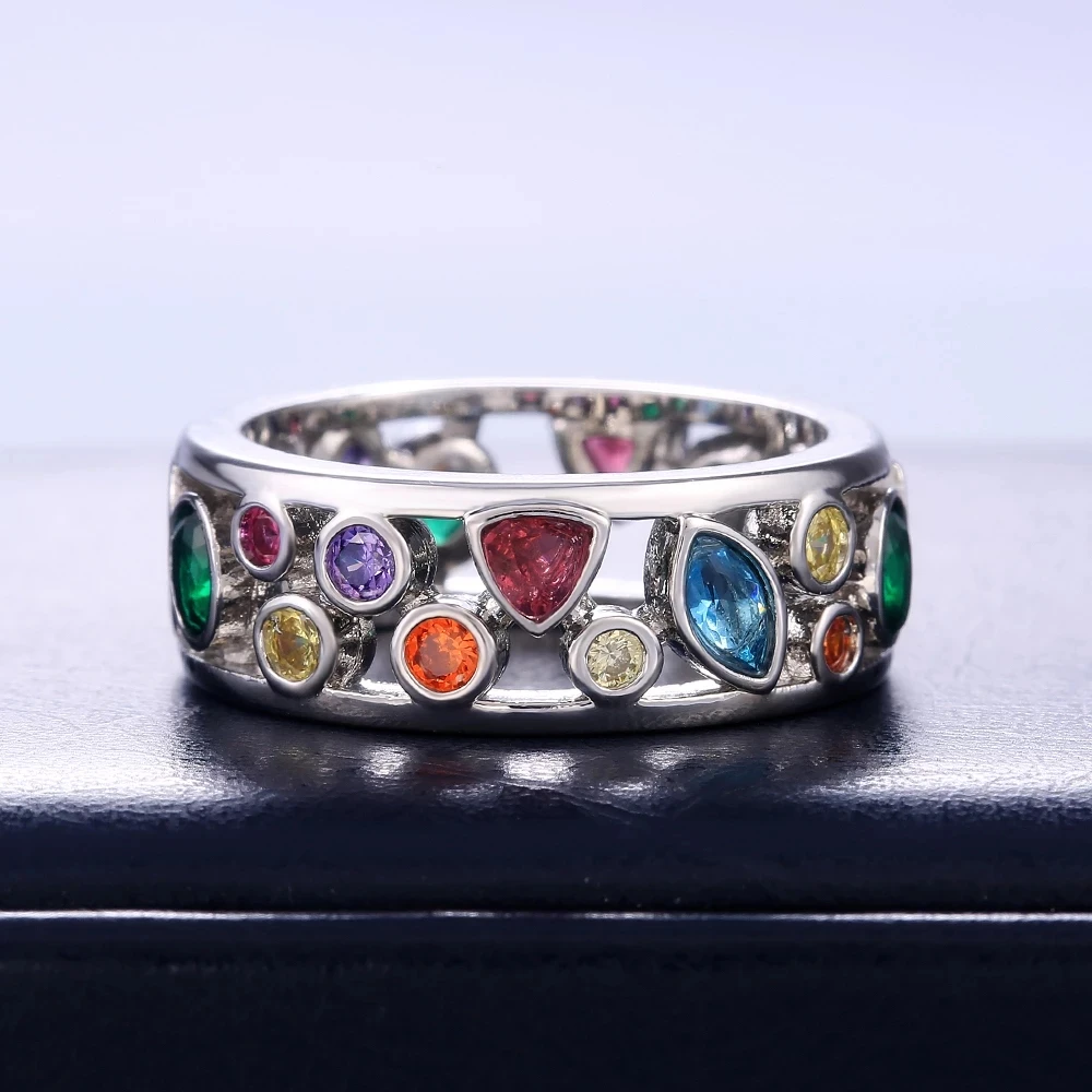 925 Sterling Silver Vintage Colorful Crystal Promise Rings For Women Girls  Luxury Jewelry Valentines Day Gift