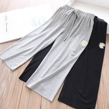

2020 Summer Girls Embroidered Knitted Wide Leg Pants Wholesale Children's Clothing