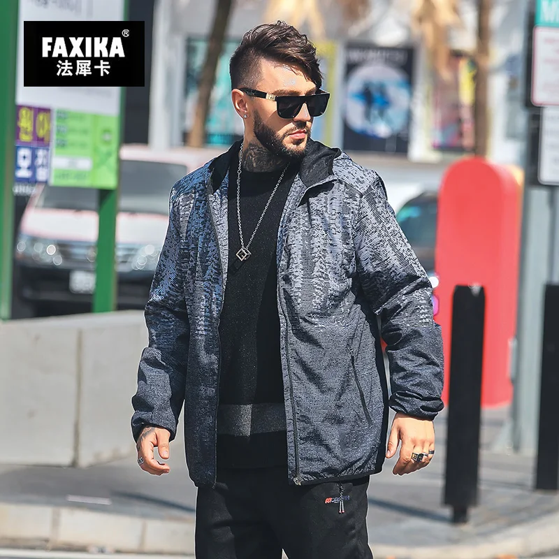 FAXIKA, новинка, плюс размер, мужское зимнее пальто, жирное удобрение, qiu dong, градиентная куртка с капюшоном