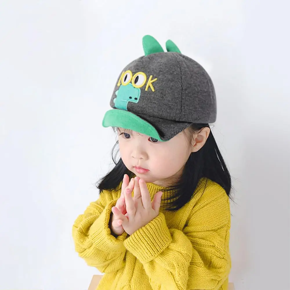 

6-24 Months Baby Warm Soft Winter Caps Kids Letter Embroidery Cotton Cute Dinosaur Cartoon Colorful Visor K Pop Baseball Cap