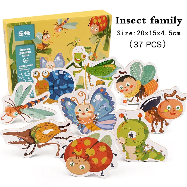 Green New big size Puzzle Wooden Toys for Children Cartoon Animal Fruit Wood Jigsaw Kids Baby Early Educational Learning Toy for Gift - Color: Green