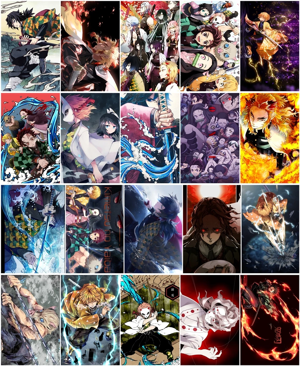 20pcs one Set Demon Slayer Kimetsu No Yaiba Anime Manga Card Paster IC Card  Stickers A029|Wall Stickers| - AliExpress