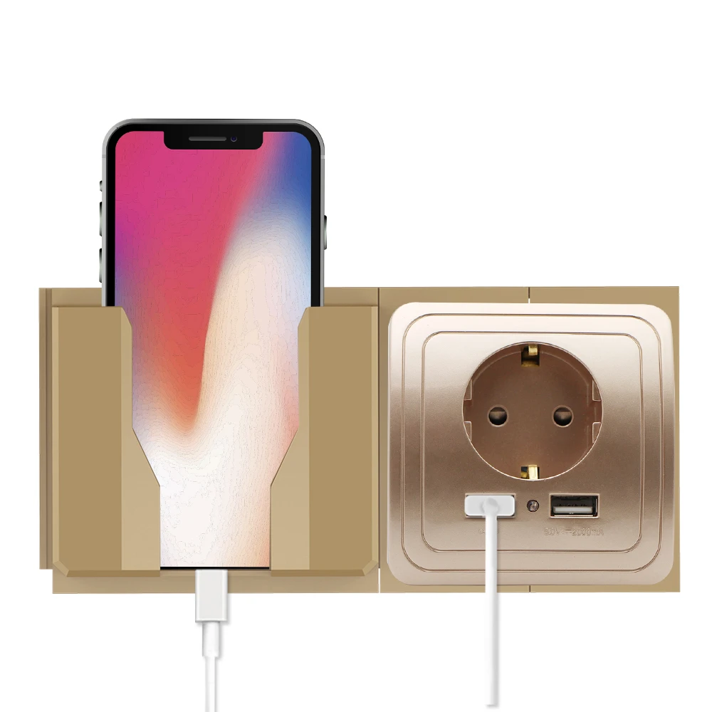 USB Wall Charger Adapter 16A EU Standard Electrical Plug Socket Outlet Fixed/Removable Wall Mobile Phone Charging Stand