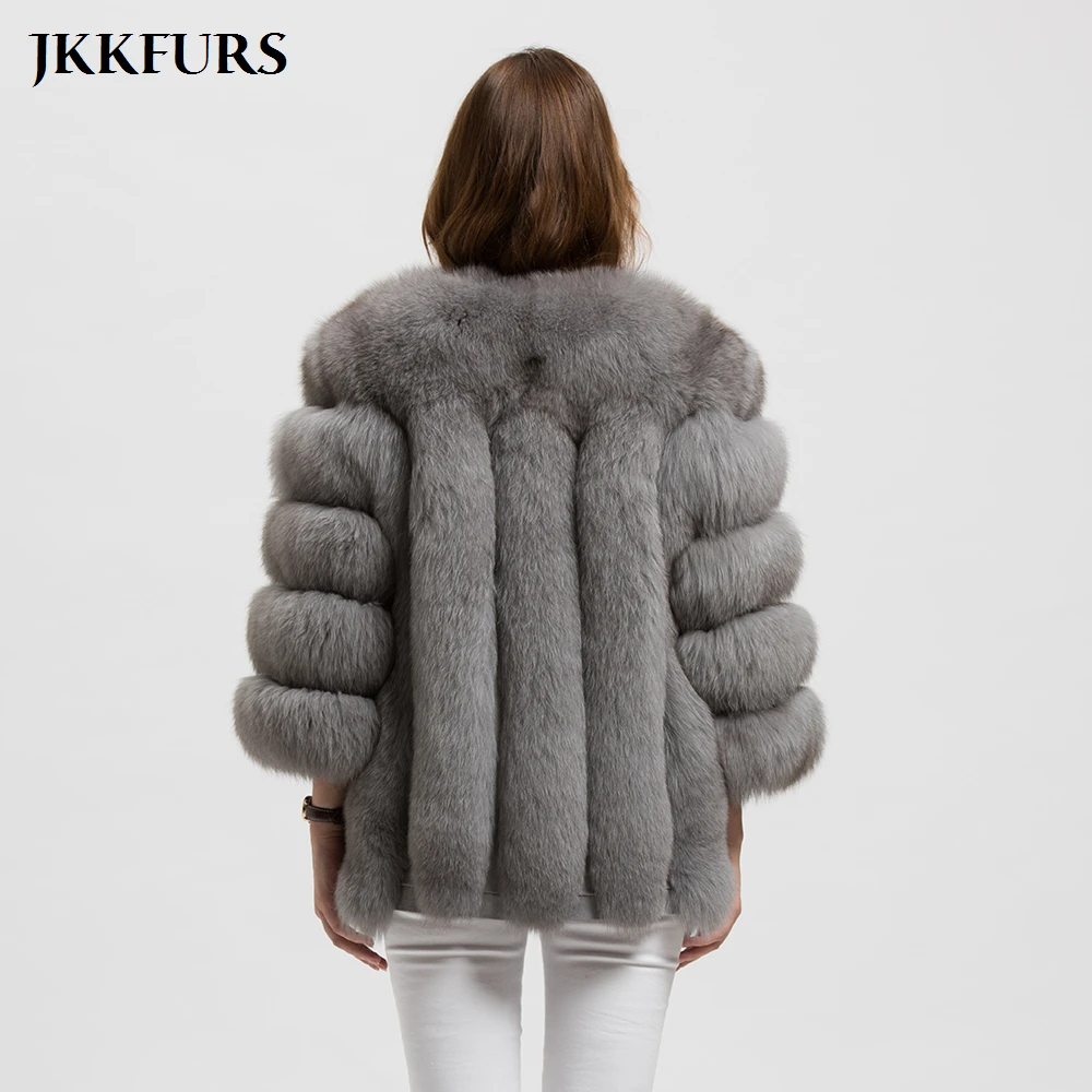 Новое поступление, пальто с натуральным лисьим мехом, женская зимняя куртка с отделкой из меха, Толстая теплая женская верхняя одежда из натурального меха, модная Вертикальная S1589