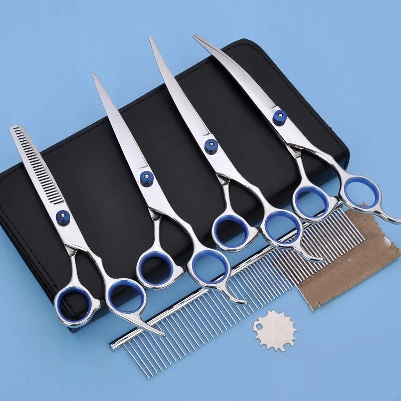 Tijeras de aseo para mascotas, reparación de pelo de perros, acero inoxidable, 6 pulgadas, corte recto, curvado, juego de tijeras de afeitar