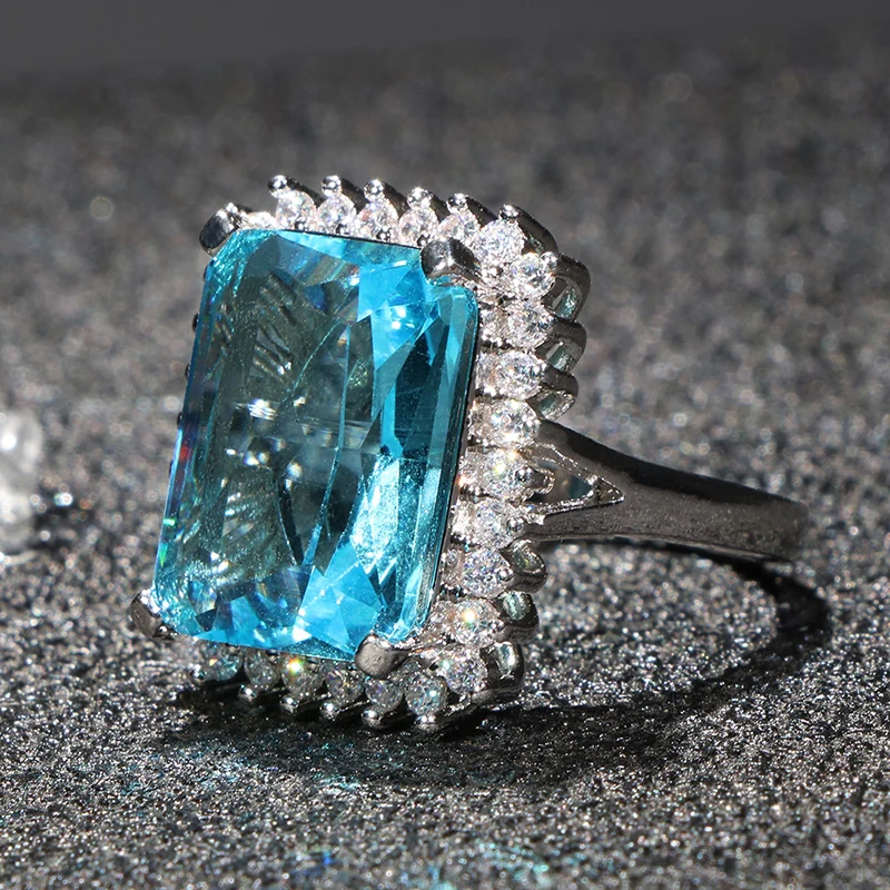 Cellacity Aquamarine Ring for Women Silver 925 Jewelry for Party Hyperbole Huge Rectangle Gemstones Size6,7,8,9,10 Party Gift silver ring silver rings gemstone ring natural stone ring