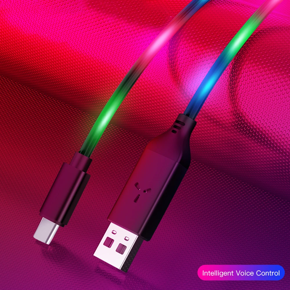 

Flowing Light USB Type C Cable 2.4A LED USB C Charge Cord Charger Smart Sound Beat USB-C Cable For Xiaomi Samsung S9