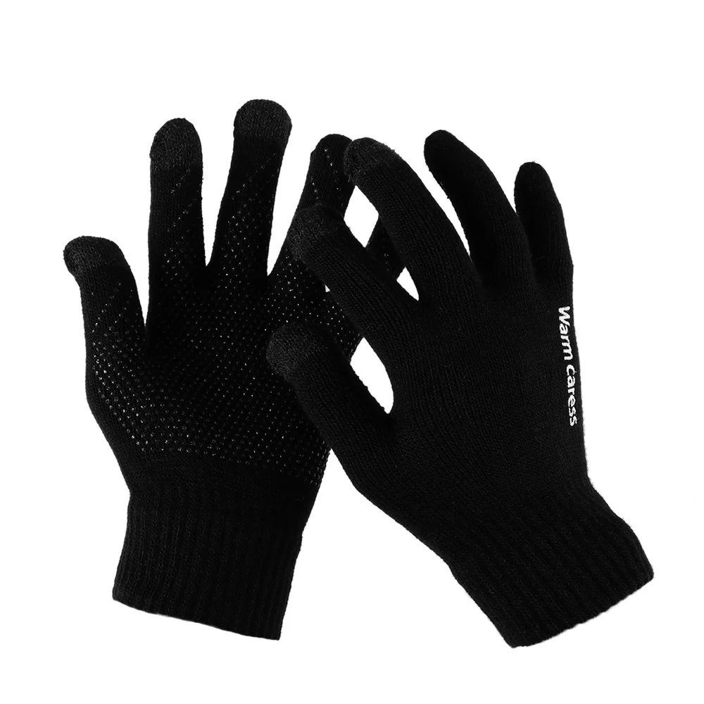 Style 3 - black 1 пара, мужские утолщенные вязаные перчатки для экрана телефона, мужские зимние осенние теплые шерстяные кашемировые однотонные перчатки, мужские перчатки, деловые перчатки - Цвет: Style 3 - black