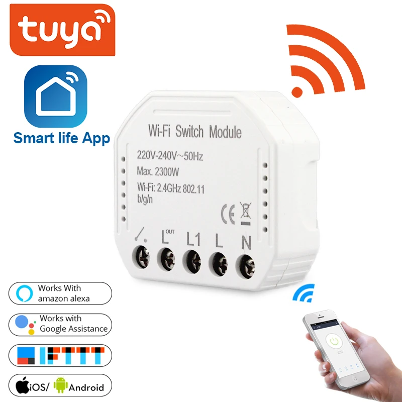 Tuya wi fi Inteligente Interruptor de Luz Faça Você Mesmo Disjuntor Módulo Vida Inteligente Tuya App Controle Remoto Funciona com Alexa Echo Casa do Google Vias