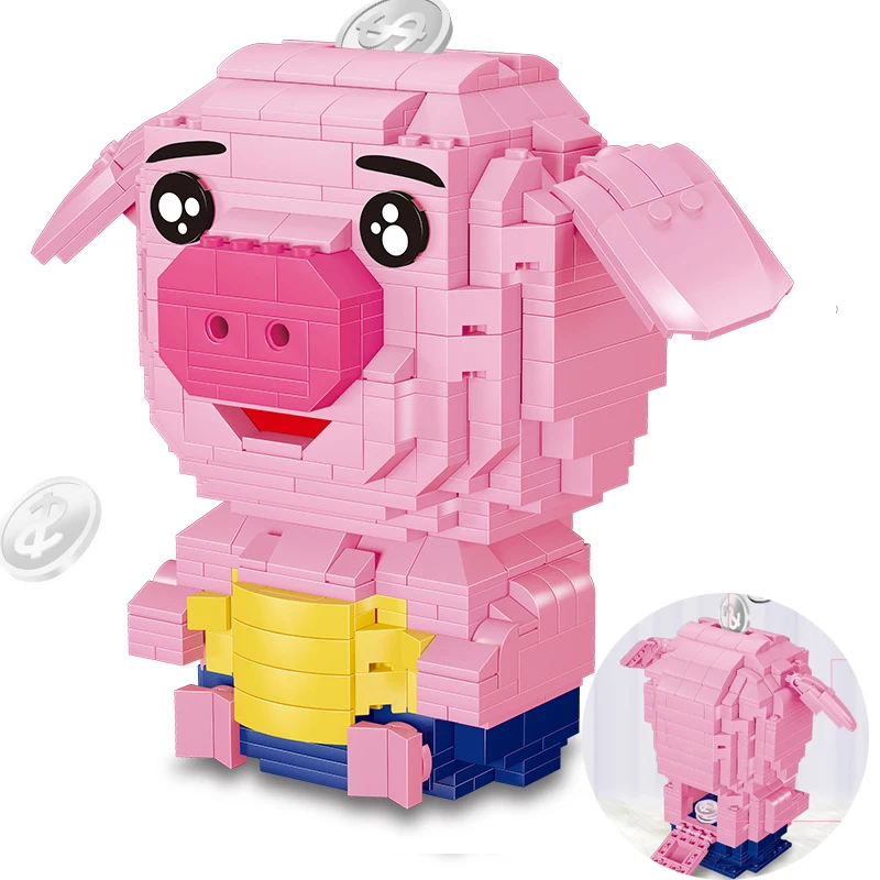 

Compatible legoed animals pink MOC pig money coin Saving pot model sets pet building blocks bricks piggy bank girls friends