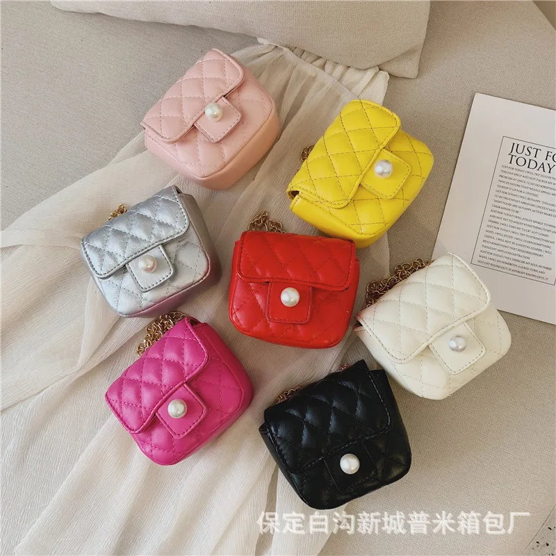 

Korean-style New Style Children's Bags Graceful Rhombus Chain Bag Pearl Lock Square Sling Bag Girls Princess Shoulder Bag