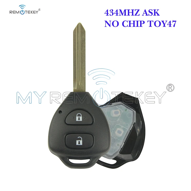 Дистанционный ключ Remtekey для Toyota Auris Corolla Verso Yaris 2 кнопки 434 МГц Toy47 без чипа 2009 2010 2011