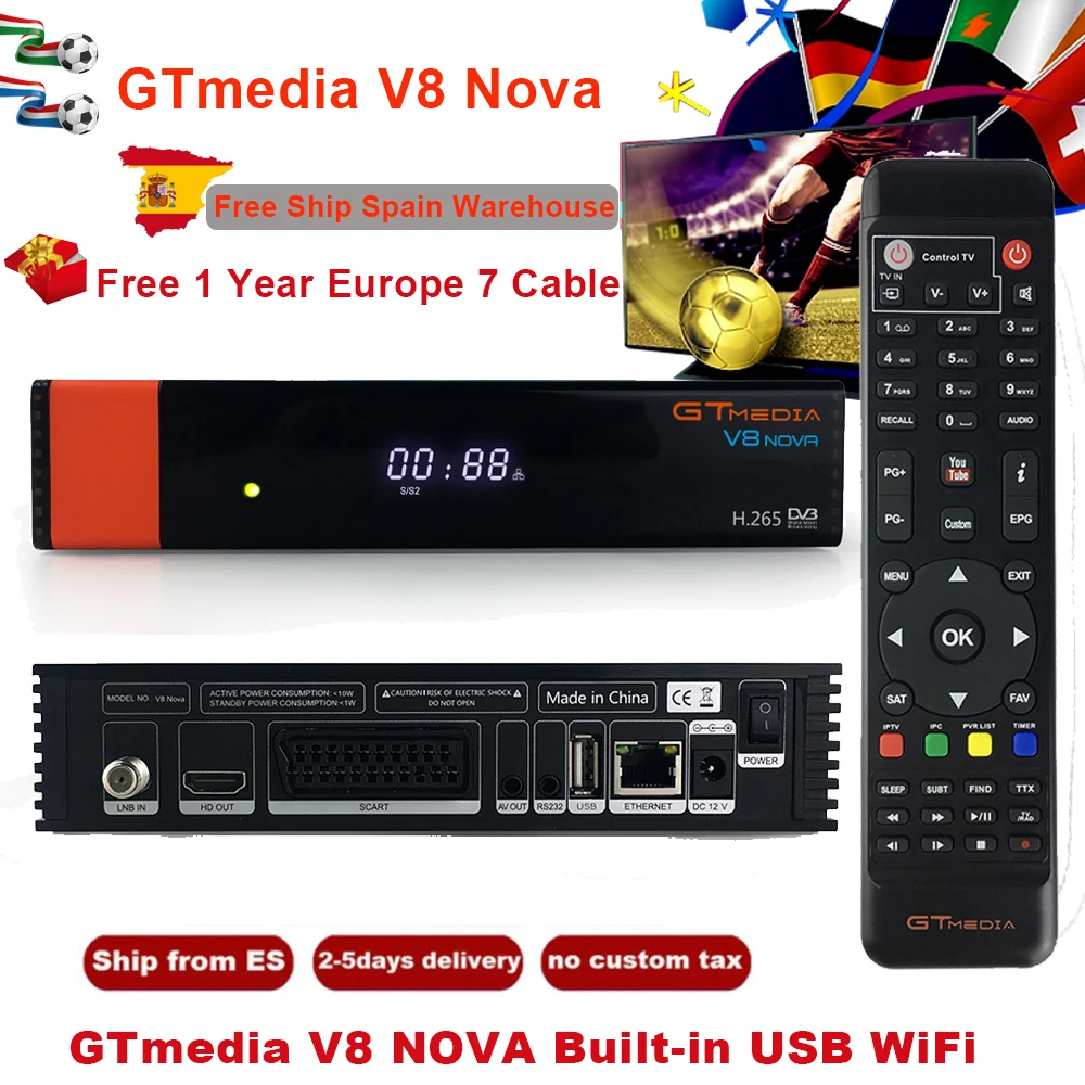 

5PCS/lot GTmedia v8 nova Satellite receiver same as free sat V9 Super DVB S2 Satellite receiver Built in WiFi Support H.265 AVS